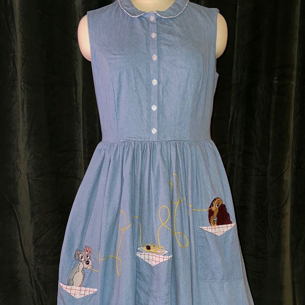 Disney Lady & the Tramp Blue Sleeveless Dress with Embroidered Design